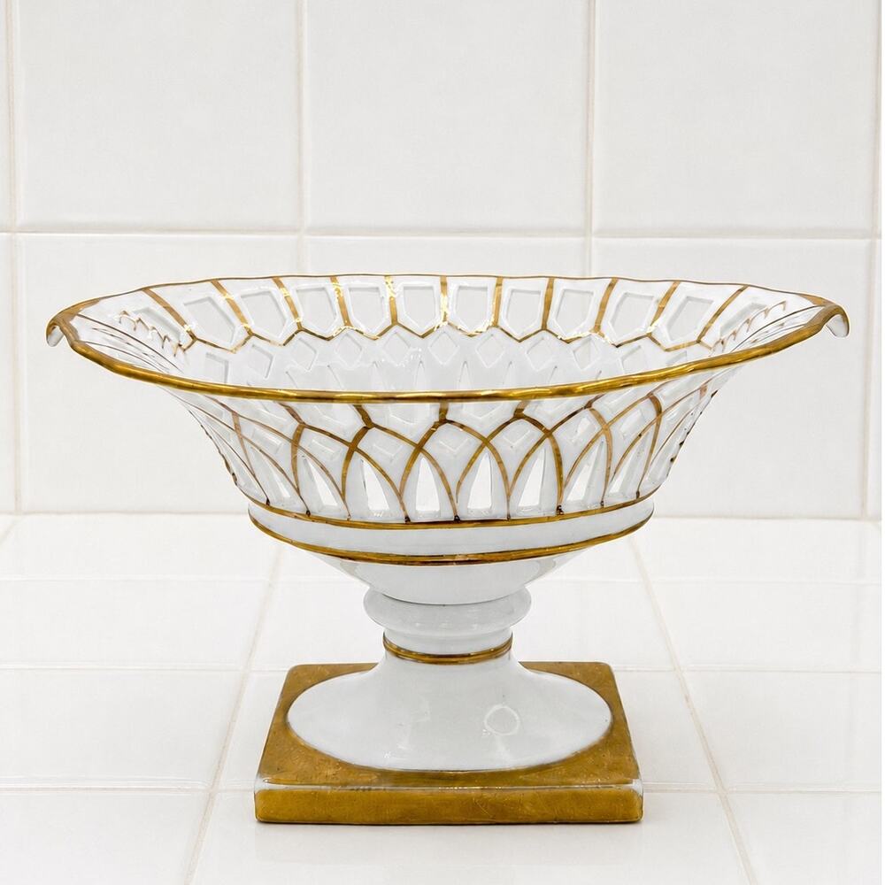 20th Century Reticulated Regency Golded Compote Dish